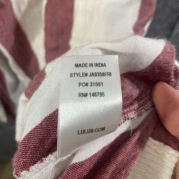 Lulus Jumpsuit Small Cream Red Rayna Striped Tie-Front Culotte Cropped Straight - Picture 14 of 16